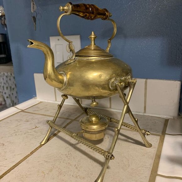 Antique James Clews Birmingham JCB brass tea pot Toddy kettle with stand - Picture 1 of 13